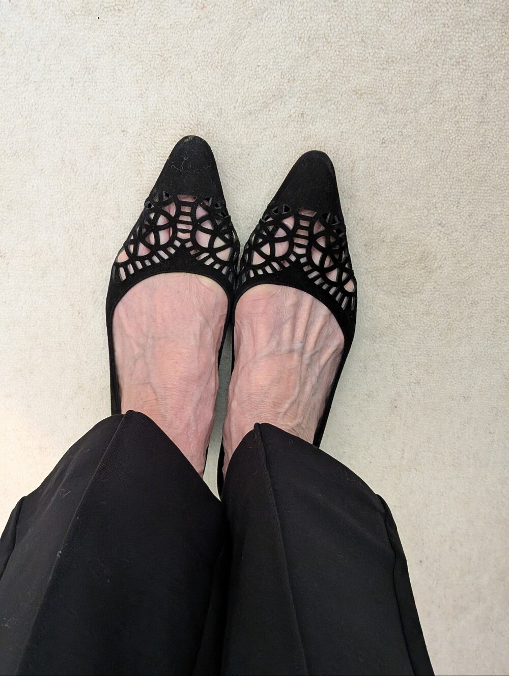 Manolo Blahnik Black Suede Cut Out Flats, Size 38.5